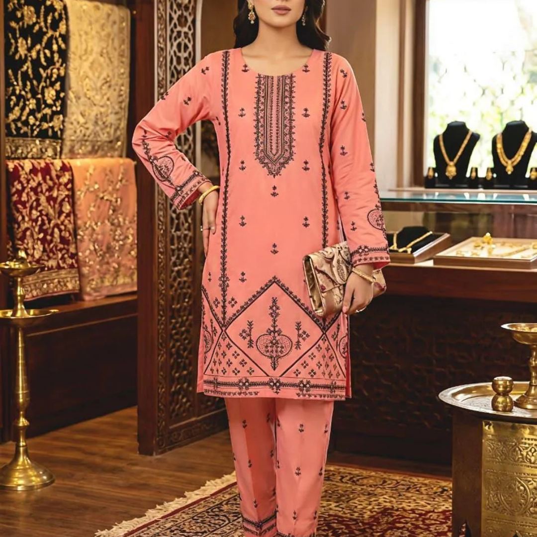 Eid Collection Embroidered 2Pcs Cotton Shirt Trouser Multicolor Large