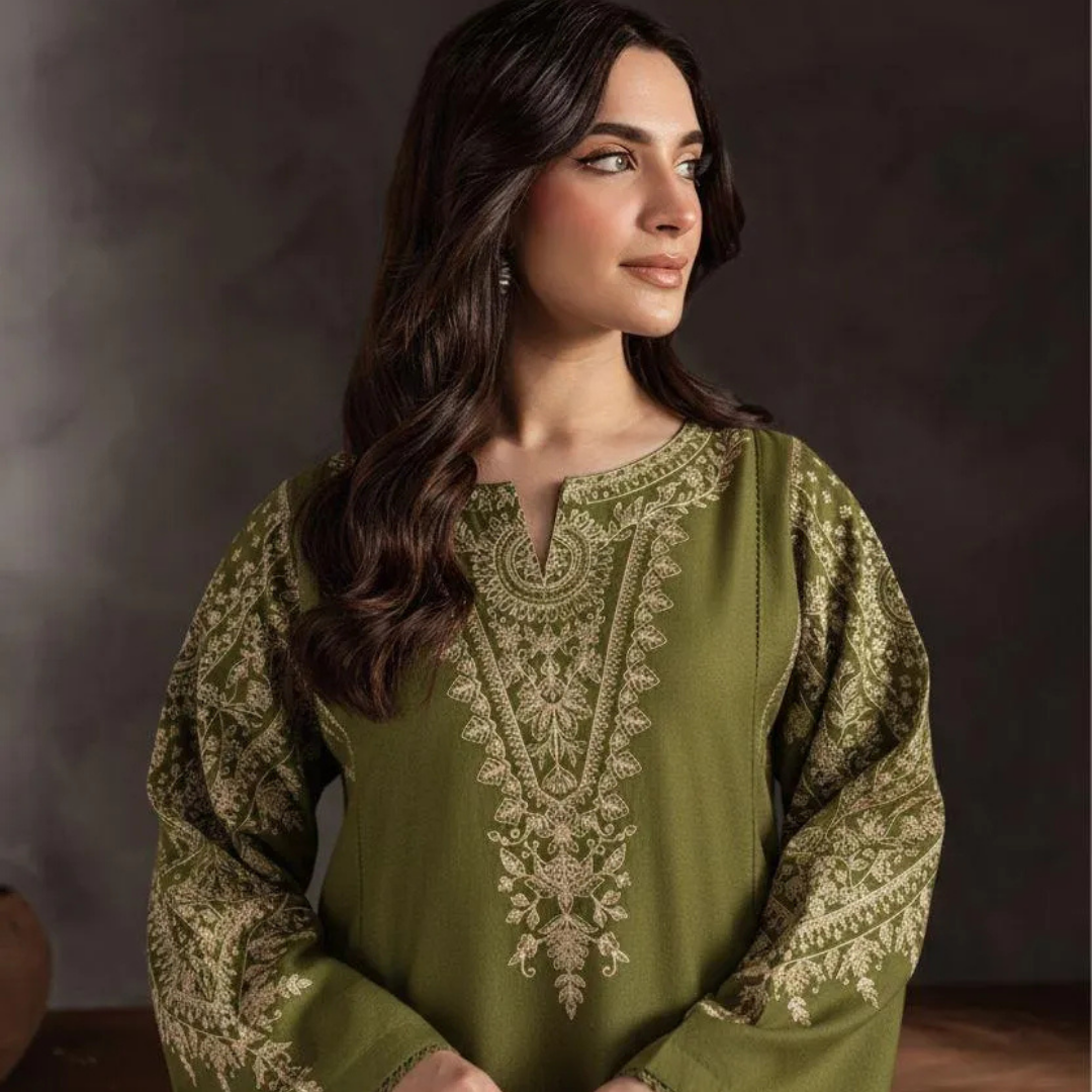 Green Embroidered 2 Pcs Women's Lawn Suit