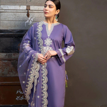 Purple Embroidered 3 Pcs Lawn Suit for Women