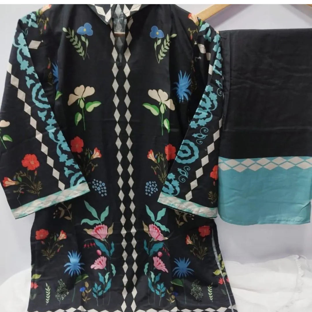 2 Pcs Women's Stitched Swiss Lawn Digital Print Shirt And Trouser