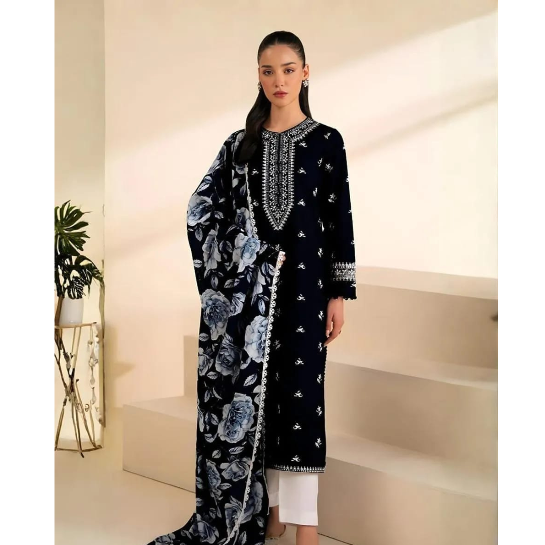 Black Embroidered Women's 3 Pcs Lawn Suit Set