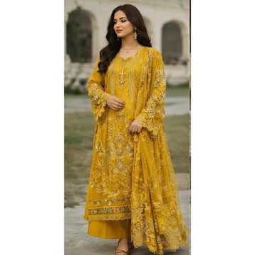 Mustard Chikankari Lawn 3 Pcs Suit for Eid & Party Wear