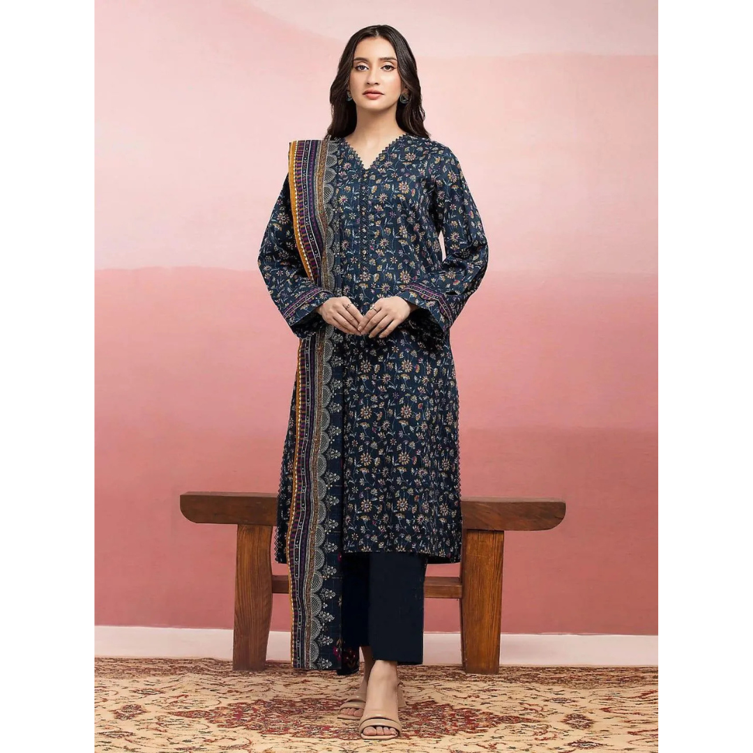 Printed 3 Pcs Women's Dobby Lawn Suit
