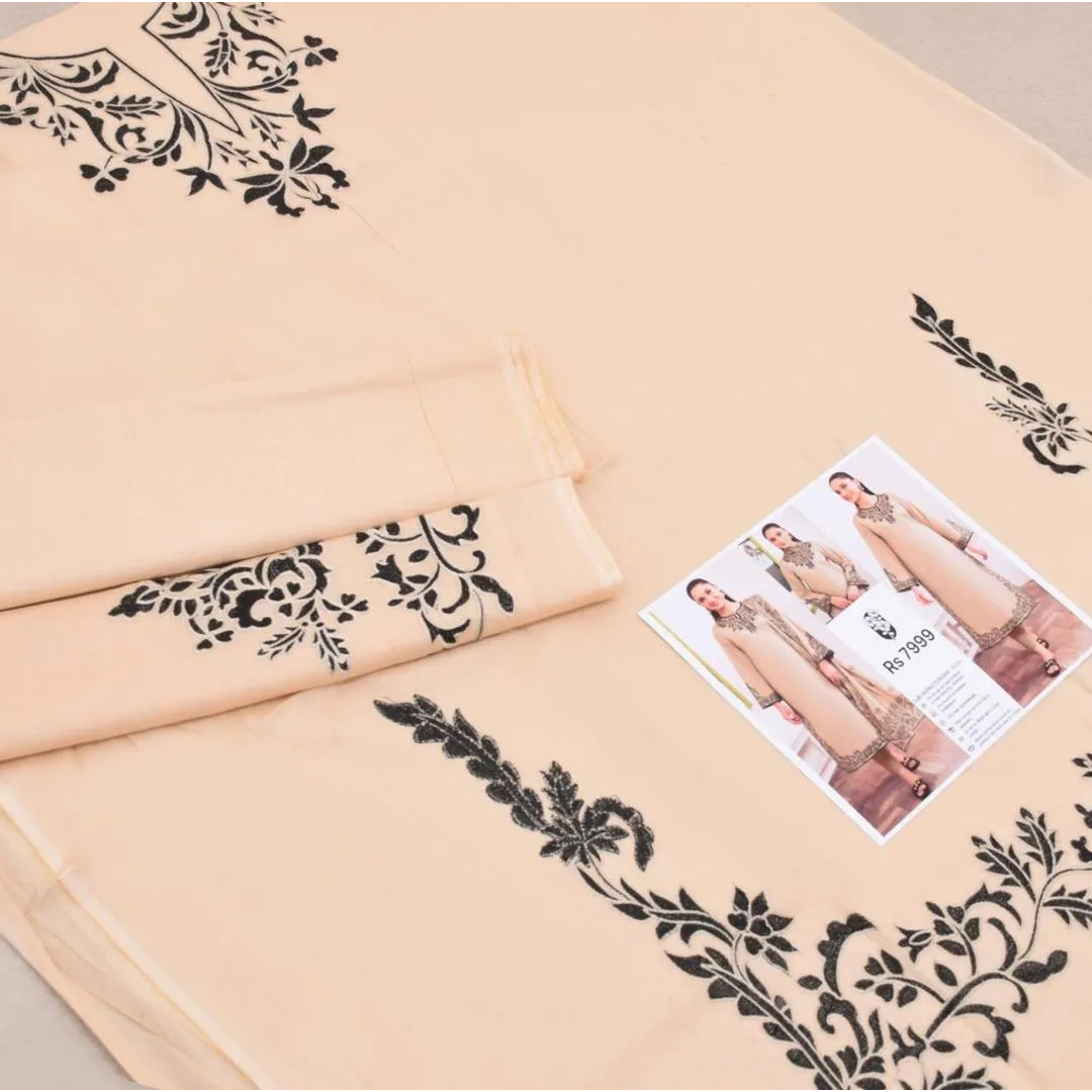 Beige Embroidered Women's Lawn 3Pcs Suit Set