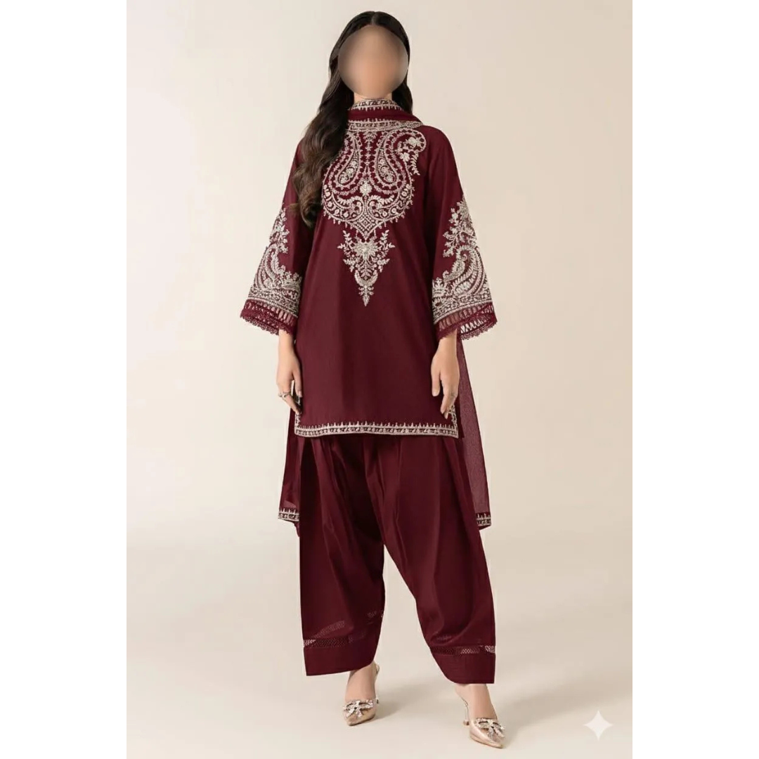 2 Pcs Women's Unstitched Embroidered Suit