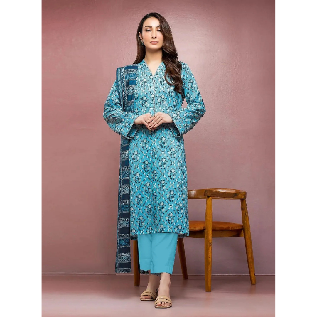 Printed 3 Pcs Women's Dobby Lawn Suit
