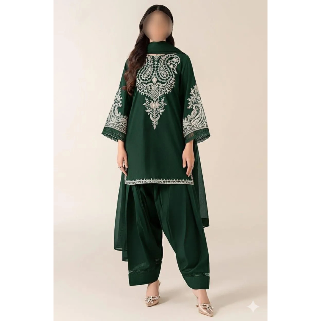 2 Pcs Women's Unstitched Embroidered Suit