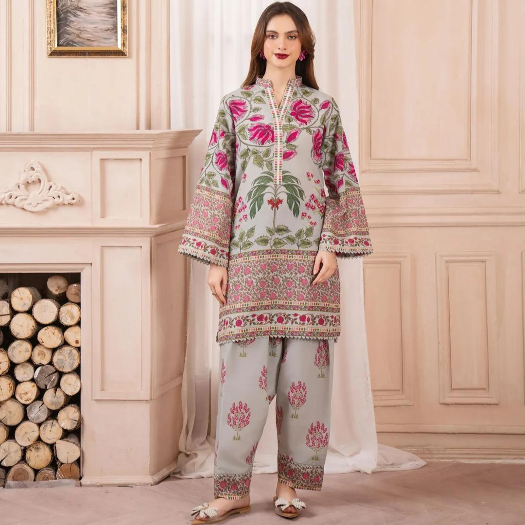 Stitched 2 Pcs Women’s Silky Lawn Digital Print Co-Ord Set