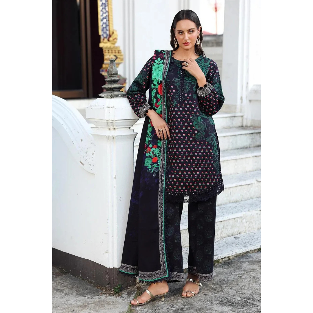 Women Printed Khaddar Suit – Blue 3 Pcs Set