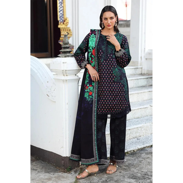 Women Printed Khaddar Suit – Blue 3 Pcs Set