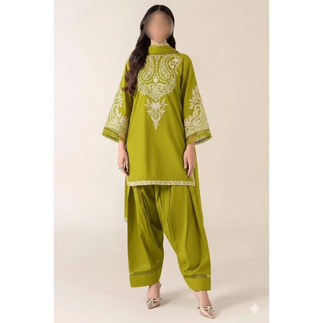 2 Pcs Women's Unstitched Embroidered Suit