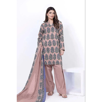 Women Printed Khaddar Suit – Pink 3 Pcs Set