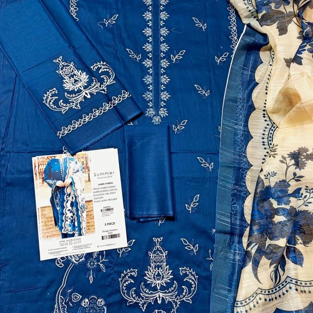 3 Pcs Women's Unstitched Embroidered Suit