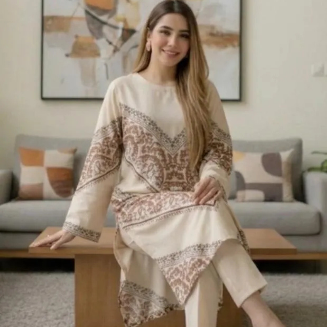 2 Pcs Women's Stitched Silky Lawn Printed Shirt And Trouser (Karishma)
