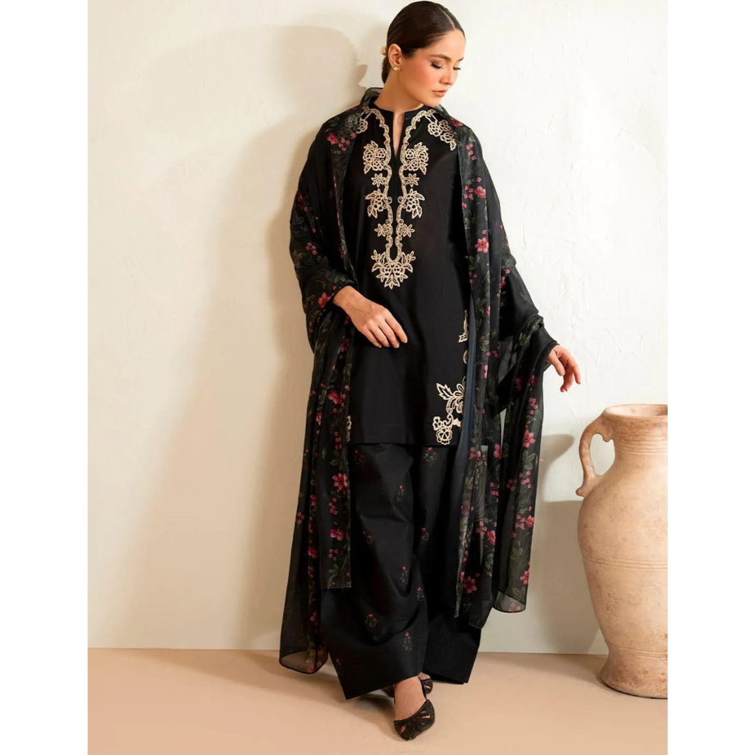 3 Pcs Women's Unstitched Plain Suit