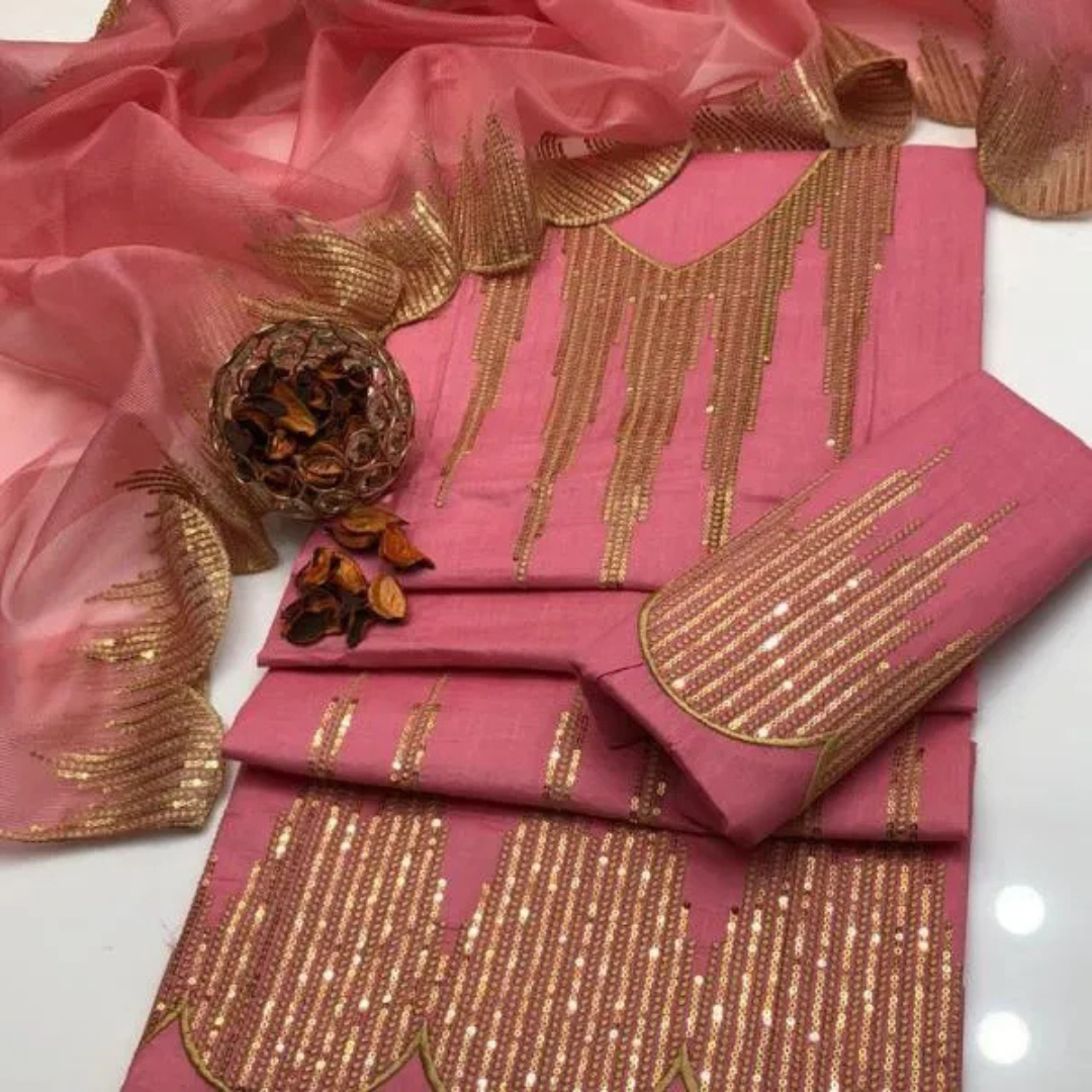 Pink Embroidered 3 Pcs Lawn Suit for Eid