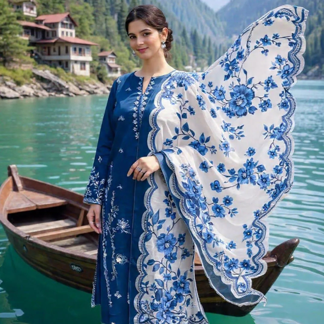 3 Pcs Women's Unstitched Embroidered Suit