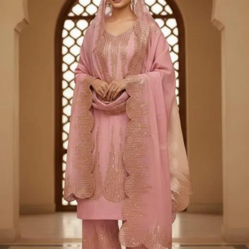 Pink Embroidered 3 Pcs Lawn Suit for Eid