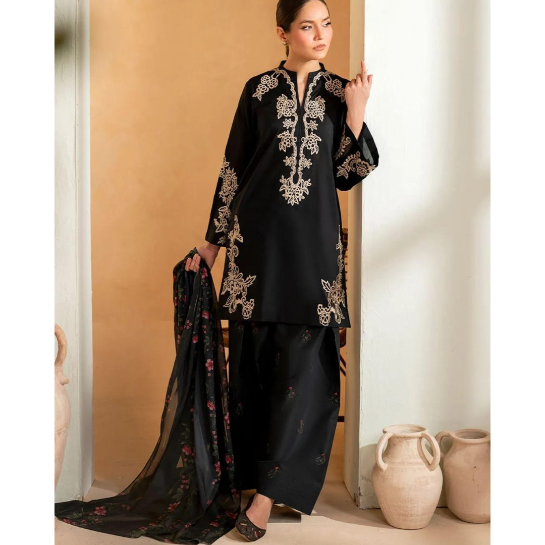 3 Pcs Women's Unstitched Plain Suit