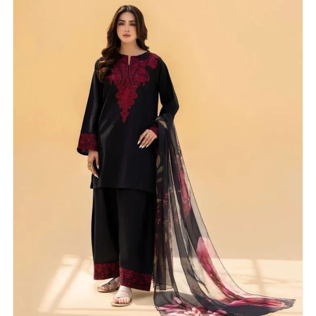 Most Hit Articles – 3 Pcs Women's Unstitched Embroidered Suit