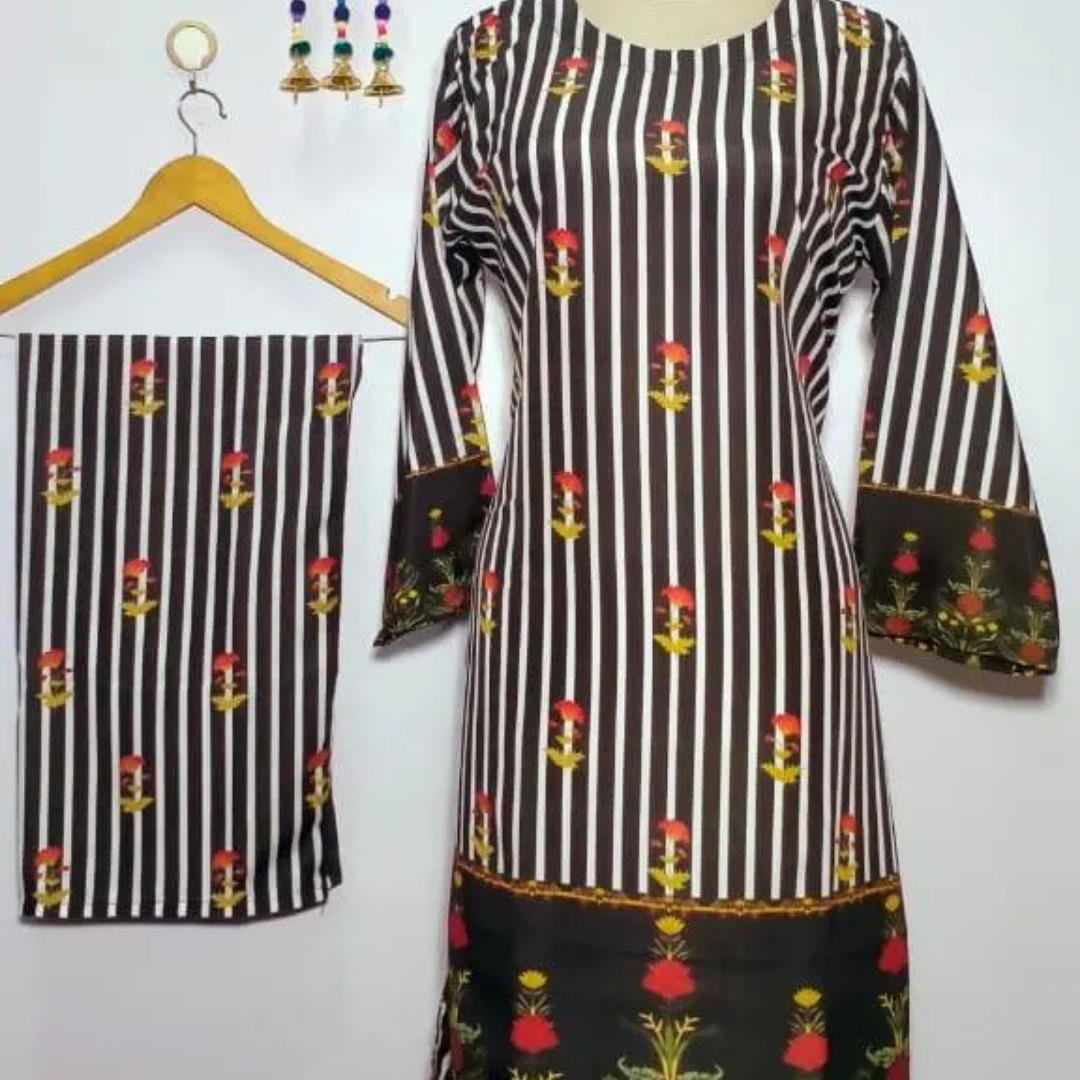 2 Pcs Women's Stitched Silky Lawn Printed Shirt And Trouser (Simran)