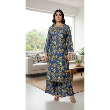 2 Pcs Women's Stitched Lawn Digital Print Shirt & Trouser with Handmade Neck