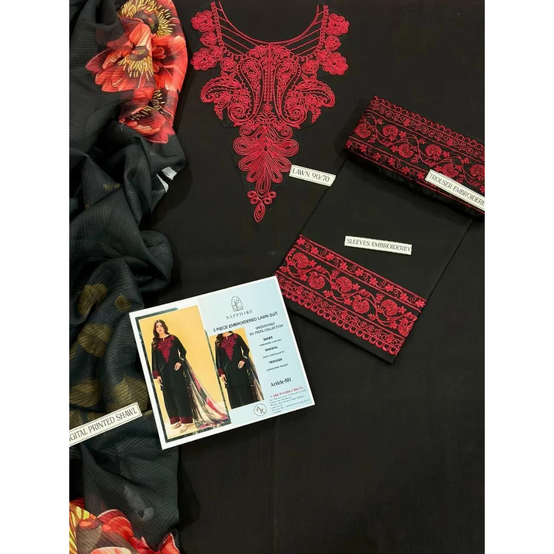 Most Hit Articles – 3 Pcs Women's Unstitched Embroidered Suit