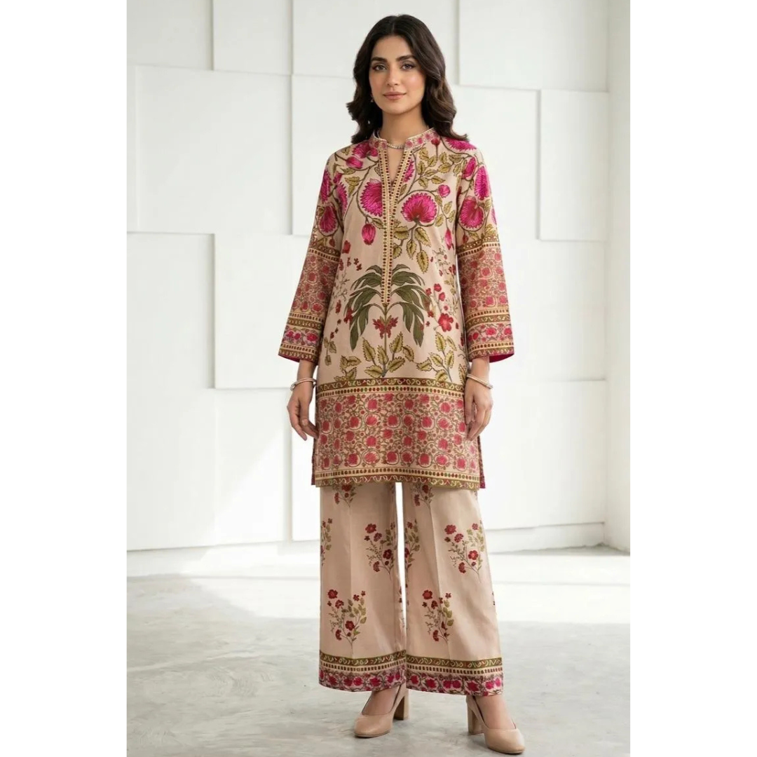 2 Pcs Women's Stitched Silky Lawn Printed Co-Ord Set