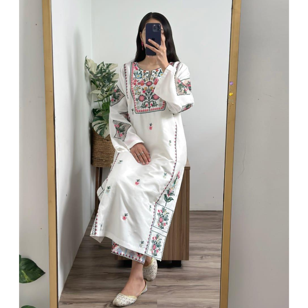 Elegant Women's Stitched Embroidered Shirt & Trouser Set – 2 Pcs
