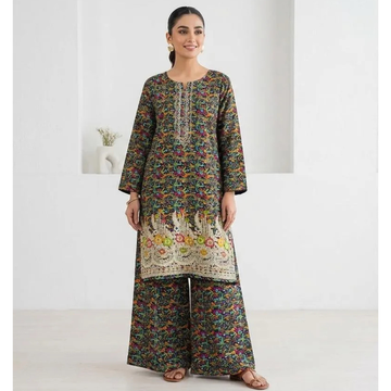 2 Pcs Women's Stitched Embroidered Lawn Digital Print Shirt & Trouser