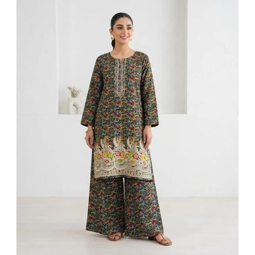 2 Pcs Women's Stitched Embroidered Lawn Digital Print Shirt & Trouser