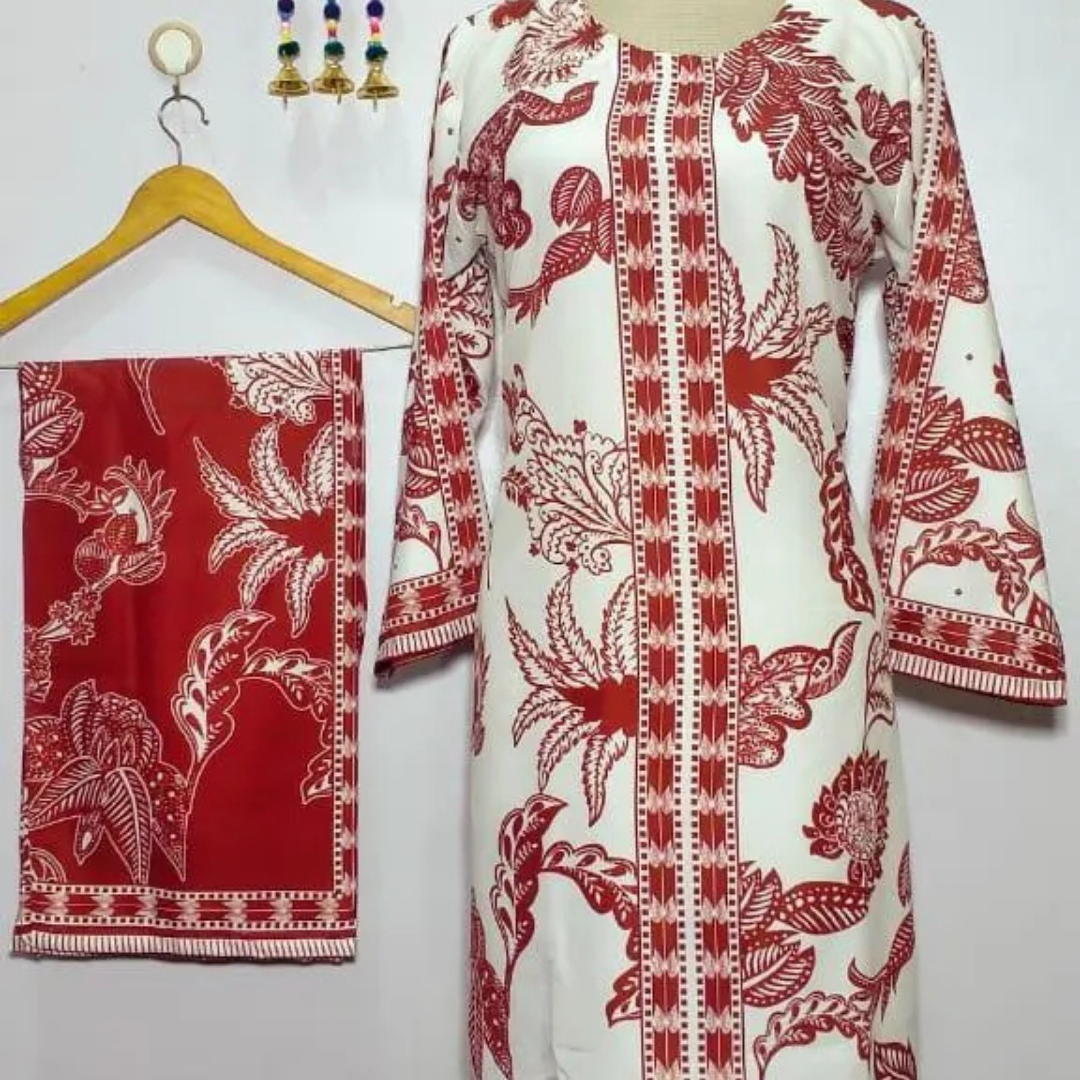 2 Pcs Women's Stitched Silky Lawn Printed Shirt And Trouser (Karina)