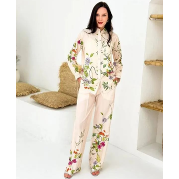 2 Pcs Women’s Stitched Swiss Lawn Printed Suit – Off White