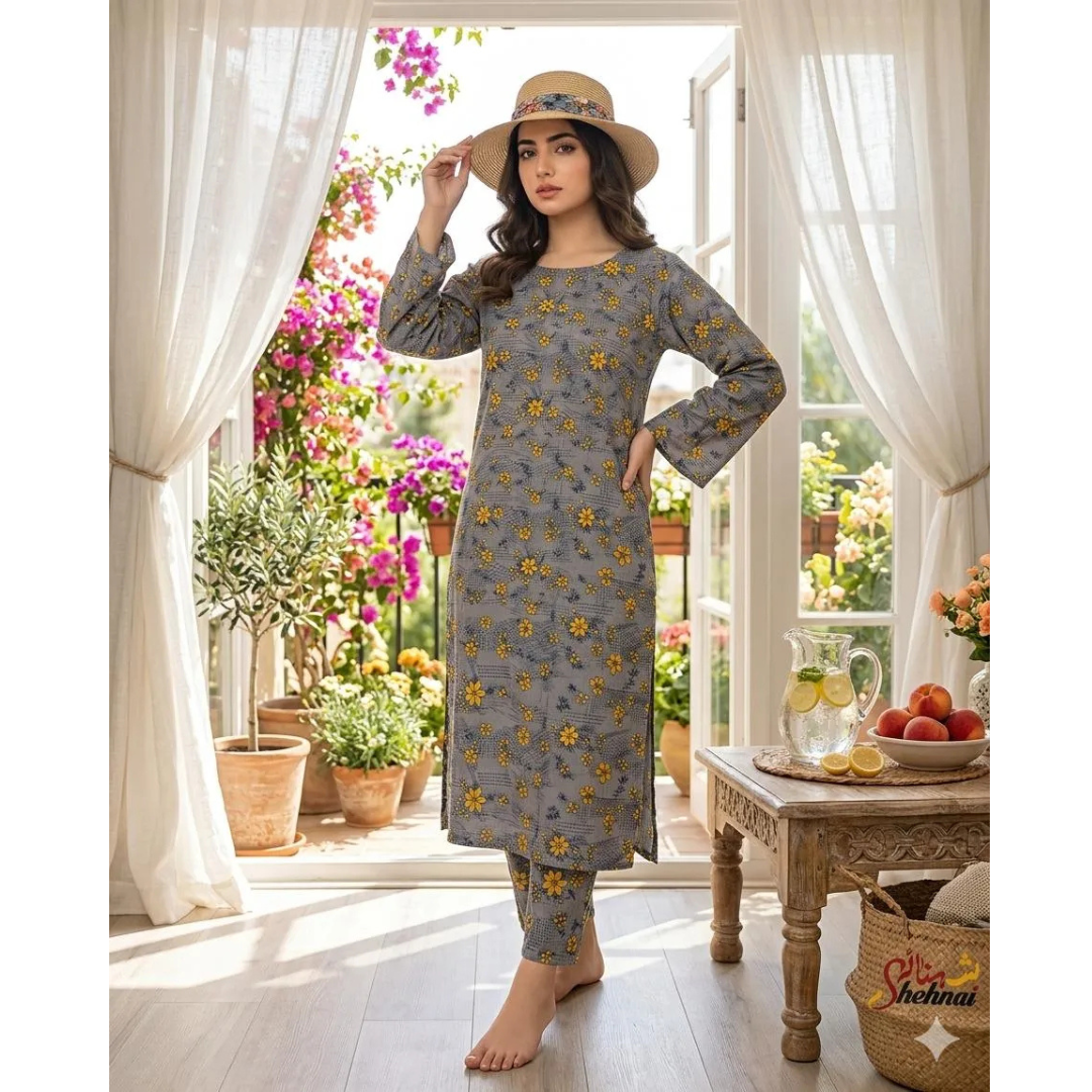 2 Pcs Women's Unstitched Printed Linen Suit