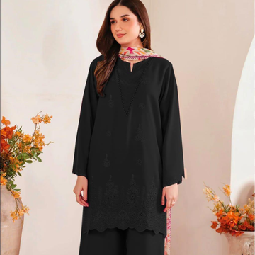 Black Chikankari Embroidered 3 Pcs Lawn Suit