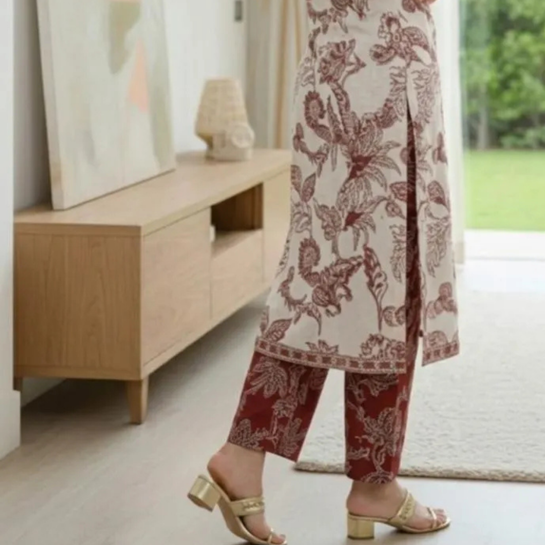 2 Pcs Women's Stitched Silky Lawn Printed Shirt And Trouser (Karina)