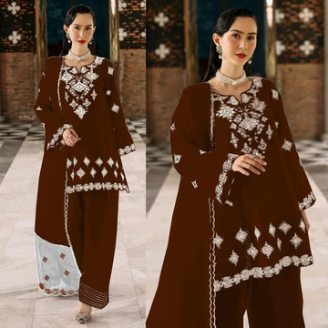 3 Pcs Women’s Stitched Cotton Embroidered Suit – Maroon
