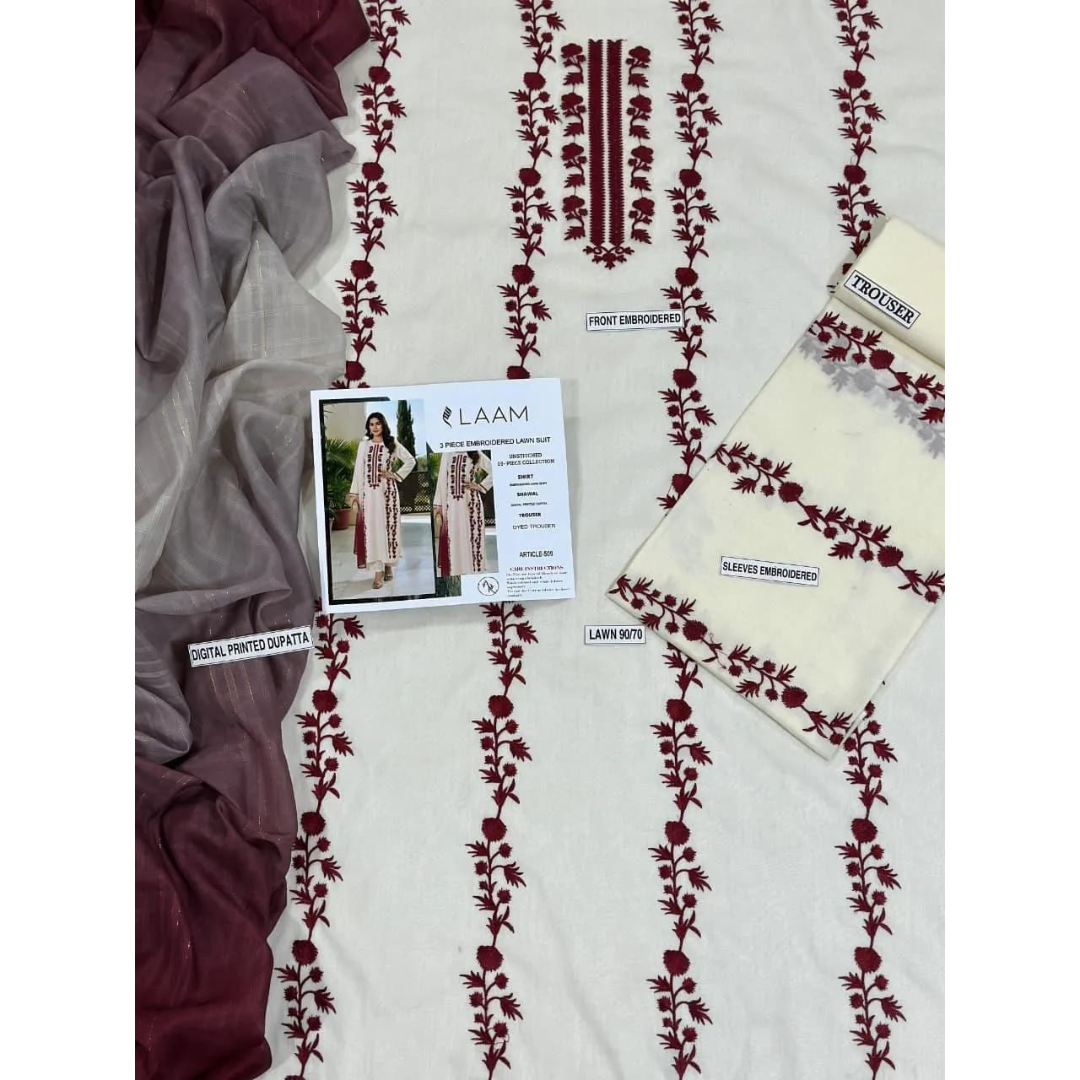 3 Pcs Women's Unstitched Embroidered Suit