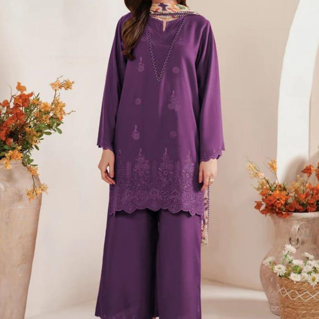 Magenta Chikankari Lawn 3Pcs Women Suit