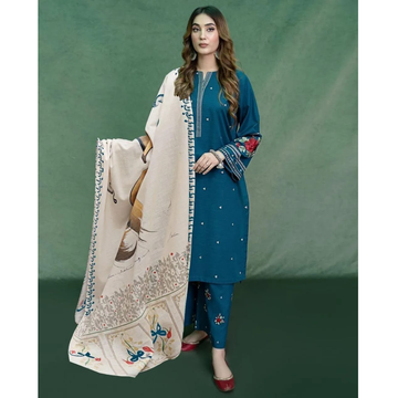 3 Pcs Women's Unstitched Embroidered Suit
