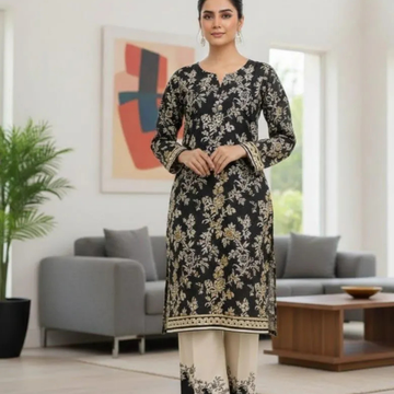 2 Pcs Women's Stitched Silky Lawn Printed Shirt And Trouser