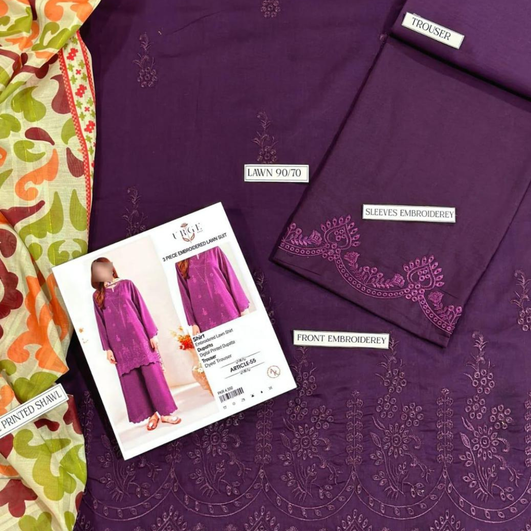 Magenta Chikankari Lawn 3Pcs Women Suit