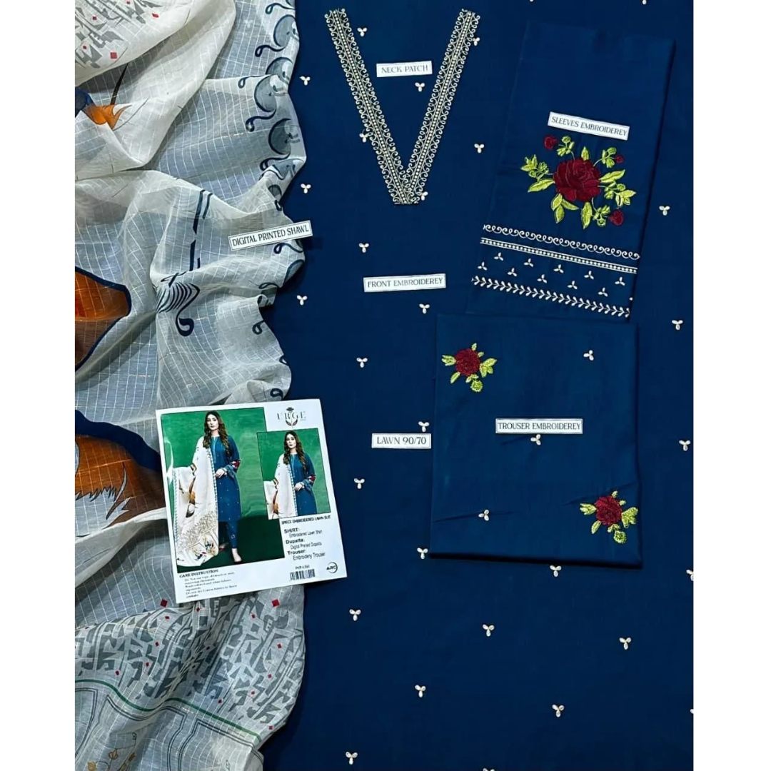 3 Pcs Women's Unstitched Embroidered Suit