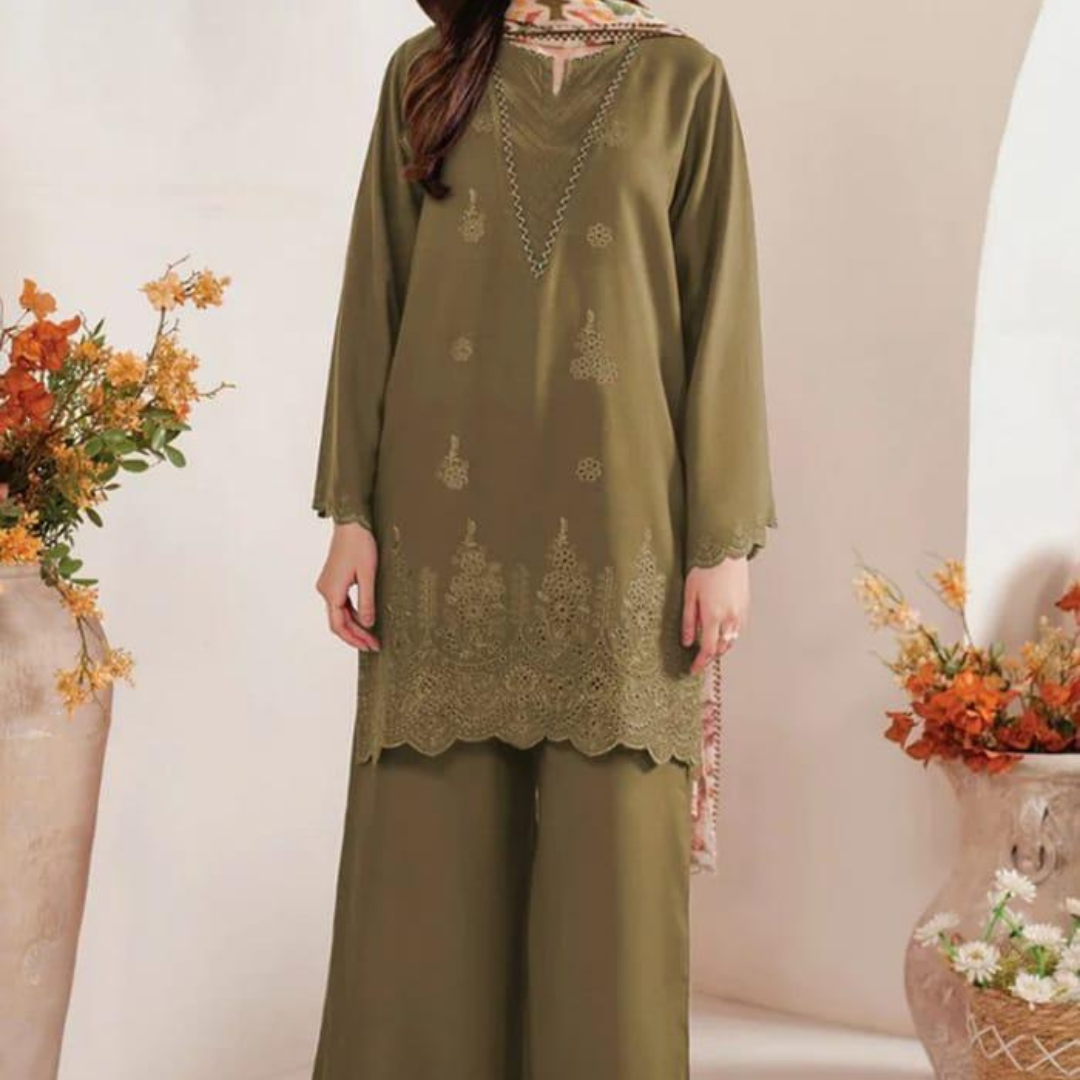 Brown Chikankari Lawn 3 Pcs Women Suit