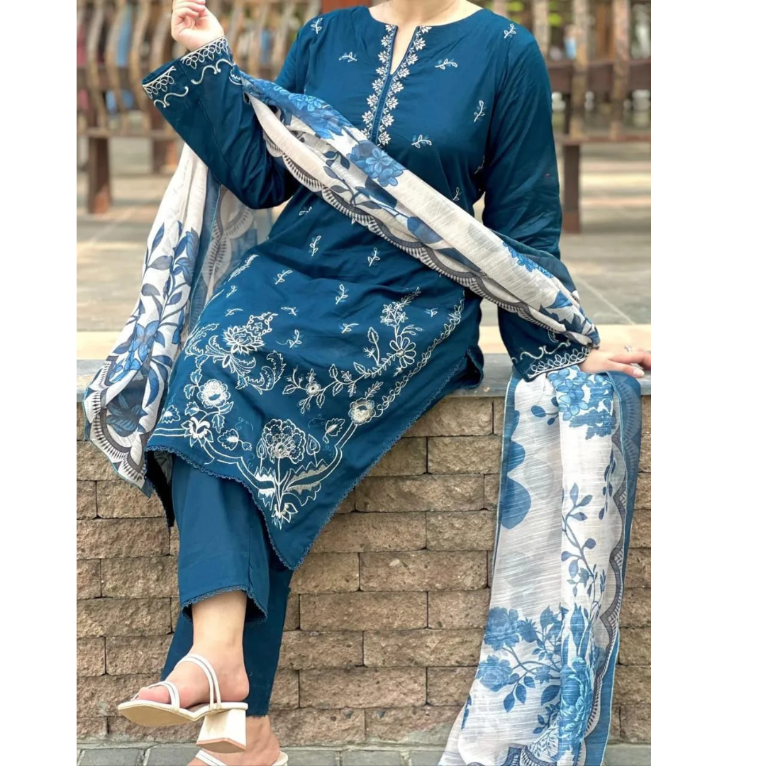 3 Pcs Women's Unstitched Embroidered Suit