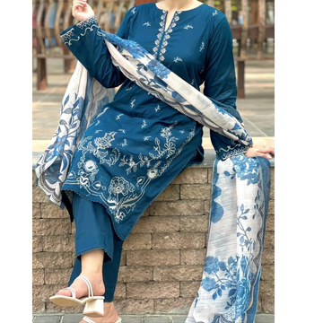 3 Pcs Women's Unstitched Embroidered Suit