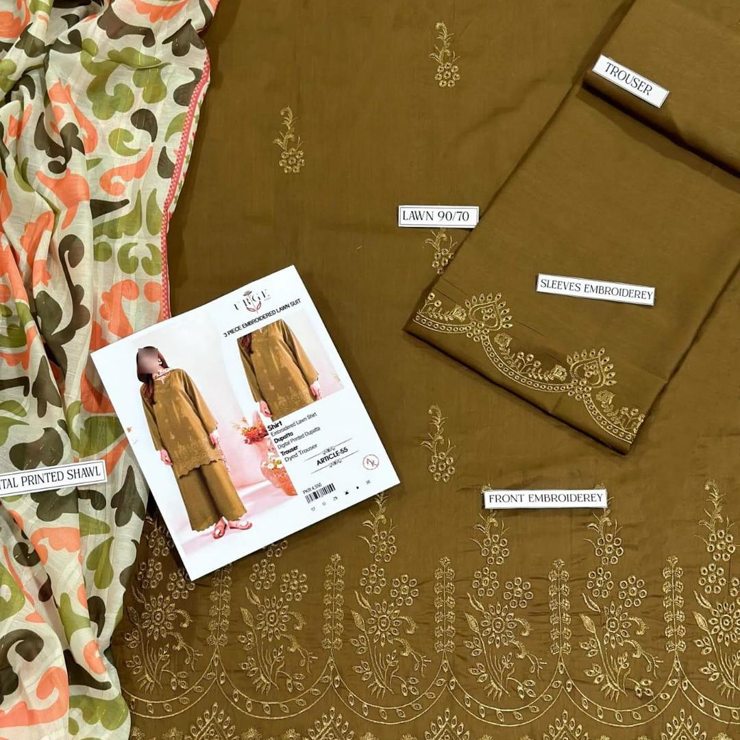 Brown Chikankari Lawn 3 Pcs Women Suit
