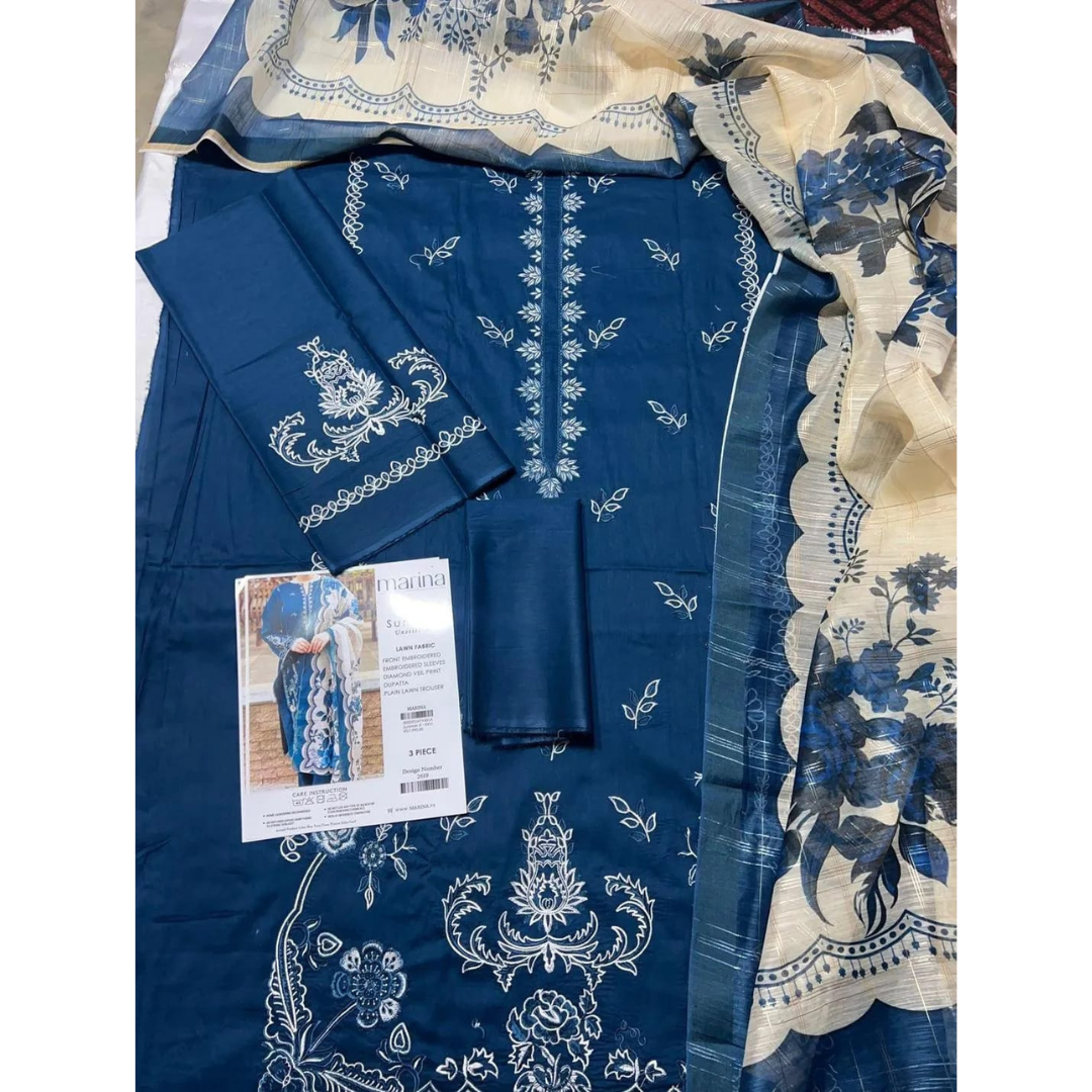 3 Pcs Women's Unstitched Embroidered Suit