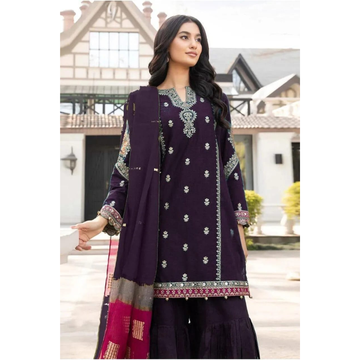 Purple Embroidered 3 Pcs Women's Lawn Suit