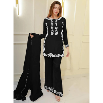 3 Pcs Women’s Stitched Cotton Embroidered Suit – Black (Ari Work Dupatta)